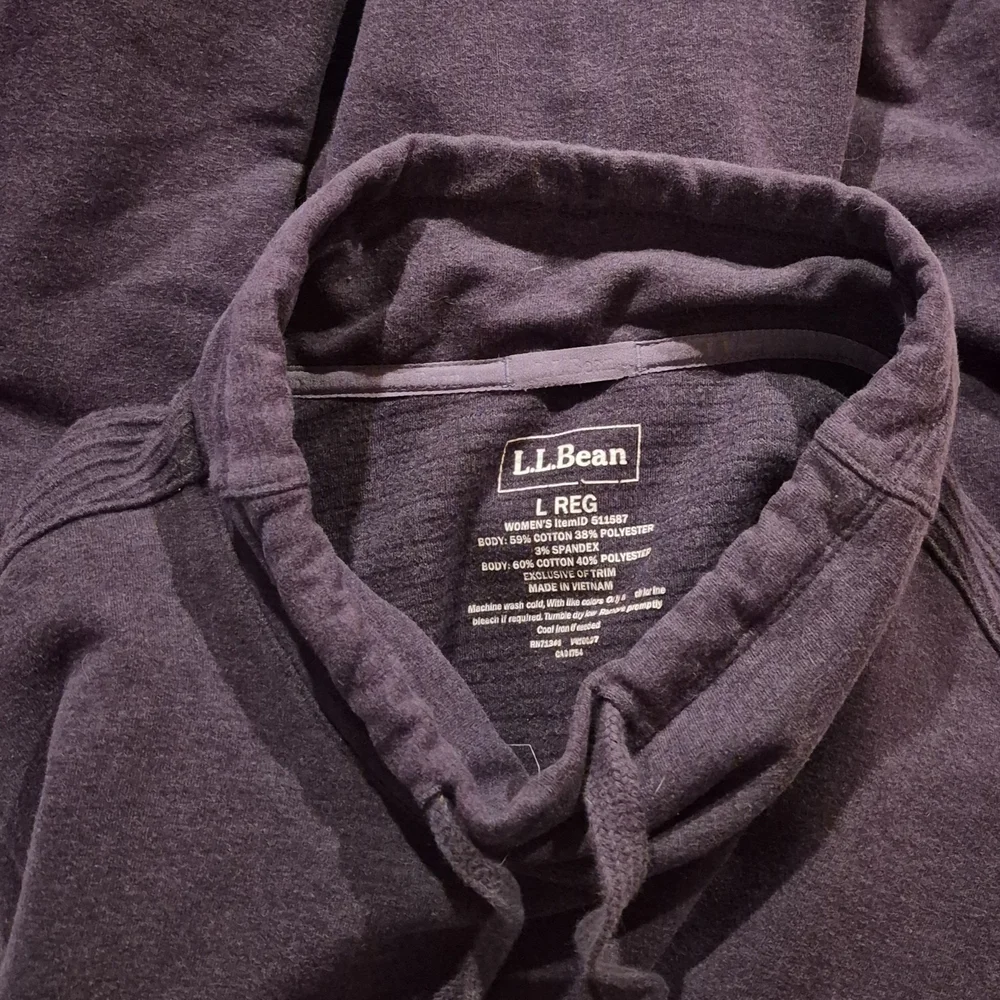 Women's L.L.Bean Dark Purple Cozy Mixed-Knit Pullover With Pockets Size L 22x26